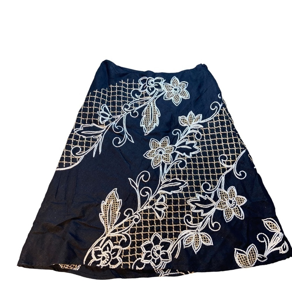 Sz 4 Autograph Linen Blend Embroidered Floral Flowers Gorgeous Skirt